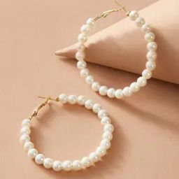 Pearl-Beaded Hoop Earrings-38