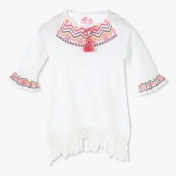 Girls Geometric Print Regular Fit Cotton Top with Crochet Hem-image-91