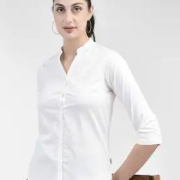 Women Slim Fit Shirt wit Mandarin Collar-image-30
