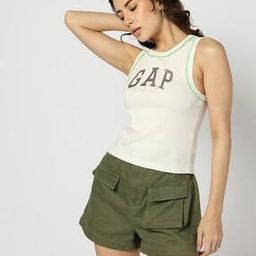 Women Solid Sleeveless Logo Crop Tank Top-image-5