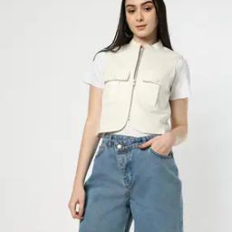 Women Loose Fit Jacket with Flap Pockets-image-85