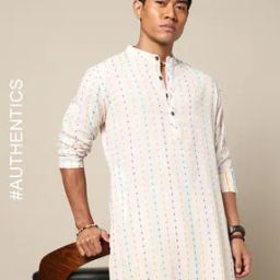 Woven South Cotton Dobby Long Kurta with Side Pocket-image-67