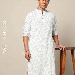 South Ikat Cotton Regular Fit Long Kurta with Side Pocket-5