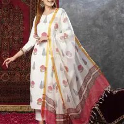 gosriki Women Floral Print Straight Kurta with Pants & Dupatta-picture-20