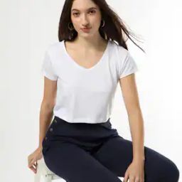 Women V-Neck Slim Fit Crop T-Shirt-image-21