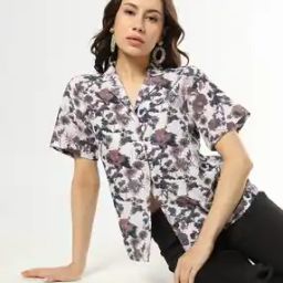 Women Floral Print Relaxed Fit Shirt with Resort Collar-image-85