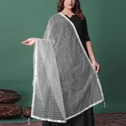 ebadat Women Striped Dupatta with Tassels-picture-39