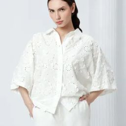 Women Schiffli Embroidered Oversized Fit Shirt-image-61