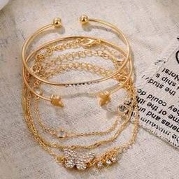 13073b Set of 5 Crystal Bangle Gold-Plated Bracelet-image-7
