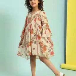 Girls Floral Print V-Neck A-Line Dress-picture-29
