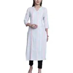 Women Striped V-Neck Straight Kurti-image-33