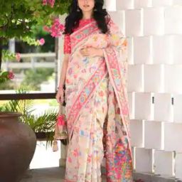 Women Kanjivaram Silk Saree with Contrast Border-image-63