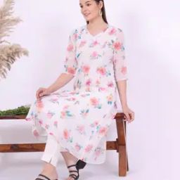Women Floral Print Cotton A-Line Kurta-image-67