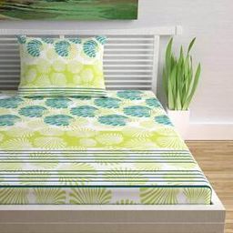 100% Cotton 144 TC Floral Print Single Bedsheet With 1 Pillow Cover-16