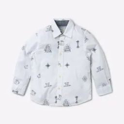 Printed Shirt with Spread Collar-image-81