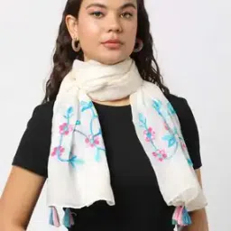Women Embroidered Scarf with Tassels-image-35