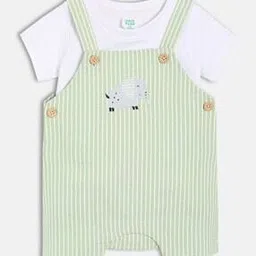 mini klub Round-Neck Woven Cotton Dungaree Set-picture-1