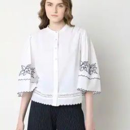 Women Regular Fit Shirt with Embroidered Sleeves-image-88
