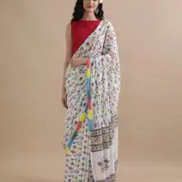 Women Fish Print Pure Cotton Mulmul Saree-image-71
