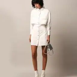 Women Cotton Shirt Dress with Flap Pockets-image-48