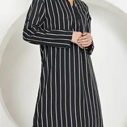 Shein Mini Length Full Sleeve Stripes Shirt Dress-image-61