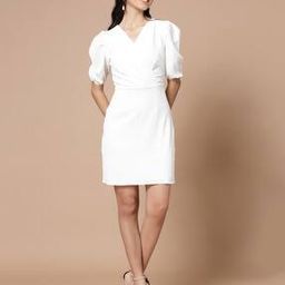 Women Bodycon Dress with Puff Sleeves-image-2