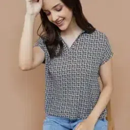 Women Printed Top with Short Sleeves-36