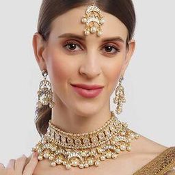 karatcart Gold Plated Designer Stone Necklace with Earrings & Mangttika-picture-20