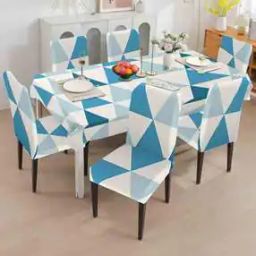 Geometric Print 6-Seater Table Cover with Chair Covers-image-49
