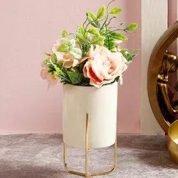Decorative White Pot with Metallic Stand & Artificial Plant-image-29