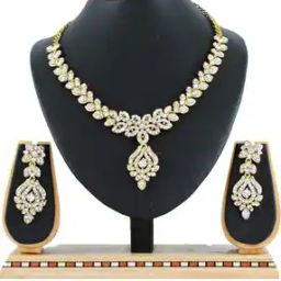 Women Gold-Plated Stone-Studded Necklace & Earrings Set-image-53