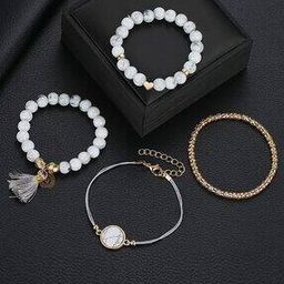 Pack of 4 Women Slip-On Beaded Bracelets-image-25