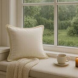 Square-Shaped Cushion Cover with Fringe Trim-image-32