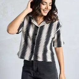 leia Women Geometric-Knit Relaxed Fit Shirt-picture-13