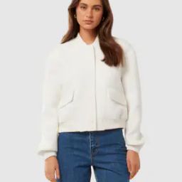 Women Bomber Jacket with Flap Pockets-42