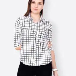 Checked Shirt with Spread Collar-image-63