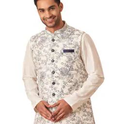Floral Print Nehru Jacket with Welt Pocket-image-103