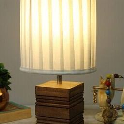 Wood Table Lamp Ribbed Cube White Frill-14