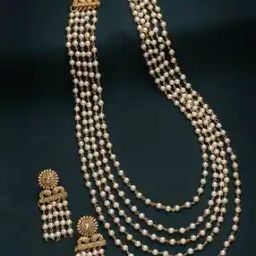 Gold-Plated Layered Pearl Necklace & Earrings Set-53
