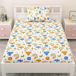 144 TC Printed Pure Cotton Single Bedsheet with Pillow Cover-image-3