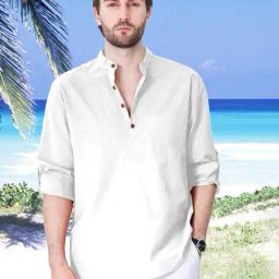 zombom Men Patterned Regular Fit Kurta with Roll-Up Sleeves image 1