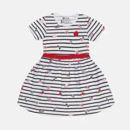Striped Round-Neck Fit & Flare Dress-image-1