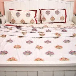 Handblock Printed Cotton King Bedsheet with Reversible Pillow Covers-53