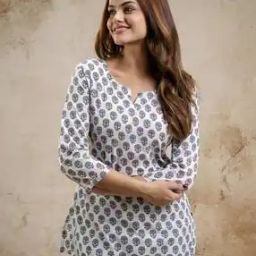Women Floral Print V-Neck Kurti-image-104
