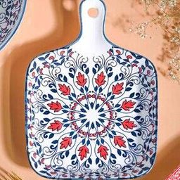 Floral Pattern Ceramic Platter with Handle-32