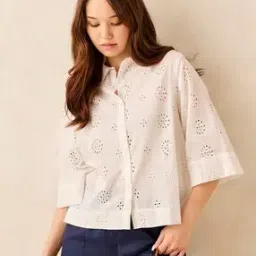 outzidr global Women Schiffli Embroidered Oversized Shirt-picture-14
