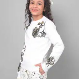 Girls Embroidered Sweatshirt with Ribbed Hem-image-46
