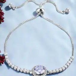 Women Silver-Plated American Diamond-Studded Link Bracelet-image-1
