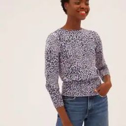Animal Print Round-Neck Pullover-image-5
