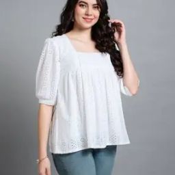 Women Schiffli Embroidered Regular Fit Top-image-2